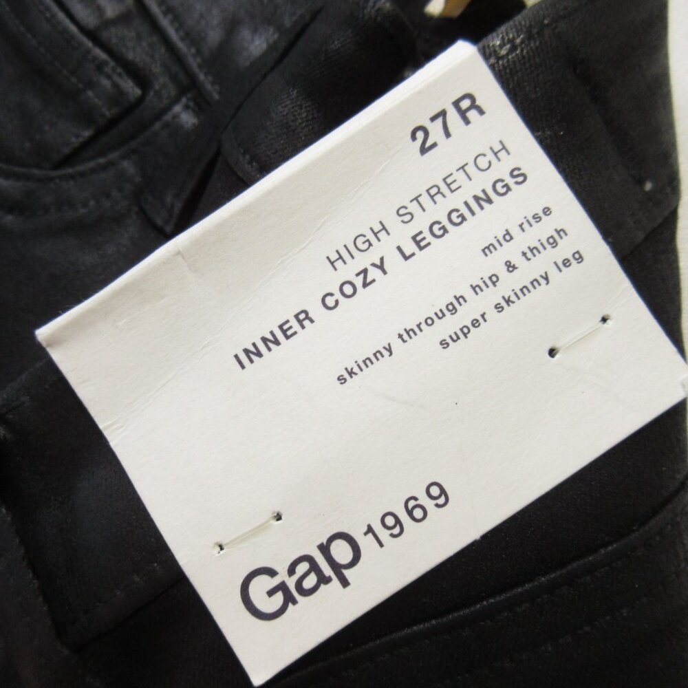 NWT GAP 1969 Inner Cozy Legging in Black Orbit Coated Side Snap Stretch Jeans 27 - Picture 5 of 11